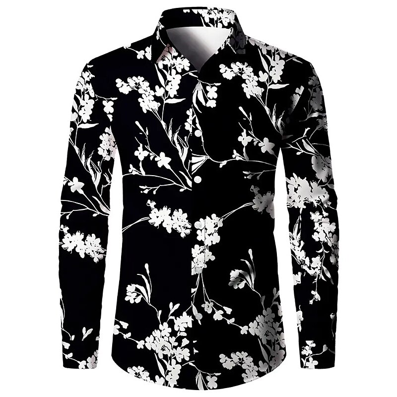 Men's Floral Shirt Button Up Shirt Long Sleeve Casual Daily Wear Going out Fall & Winter Turndown Print Button-Down Black Green 2025 - $24.99 –P3
