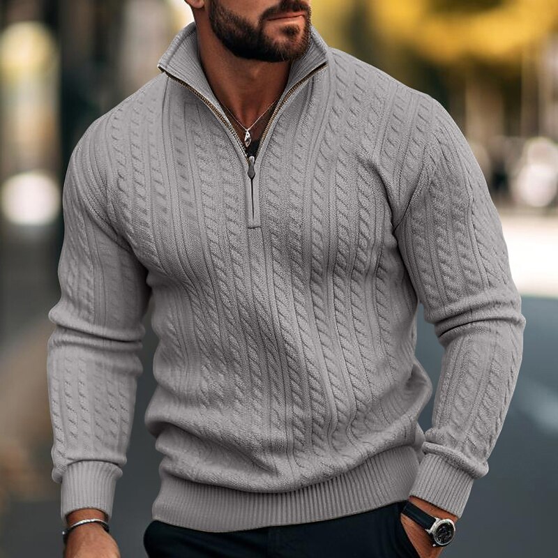 Herren Pullover Herbstpullover Gedrehtes Stricken Standard Zip Strick Glatt Ständer Moderne zeitgenössische Arbeit Freizeitskleidung Bekleidung Winter Schwarz Marineblau S M L 2025 - $33.99 –P2