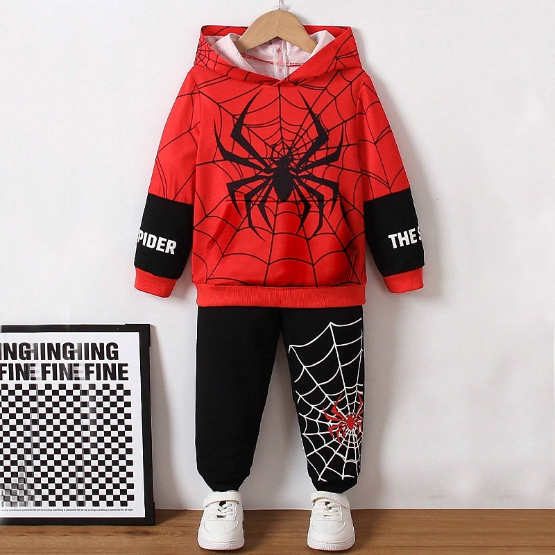 Pojkar 3D SPIDER Huvtröja & träningsbyxor Set Set Långärmad 3d-utskrivning Höst Vinter Aktiv Mode Häftig Barn 3-12 år Utomhus Semester Gata Normal 2025 - $26.99 –P1