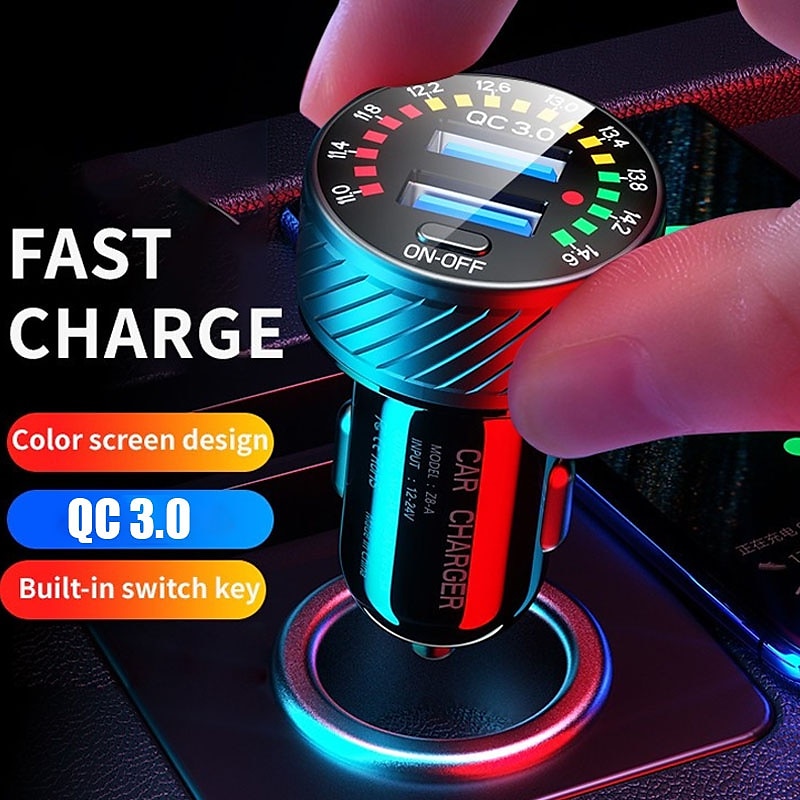 2025年 QC 3.0 デュアル USB 車の充電器、電圧計表示電源アダプタ、携帯電話用シガー ライター ソケット付き  コレクション – $28.99 –P2