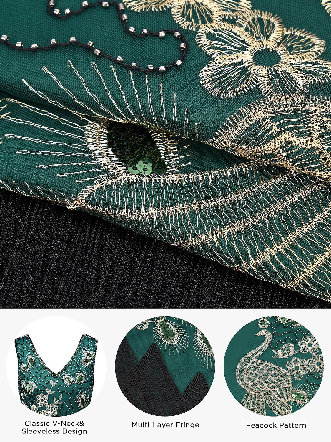 Retro Vintage Loucos anos 20 Anos 20 Vestido melindroso Roupa Conjunto de acessórios O Grande Gatsby Convidado do casamento Paetês Franjas Lantejoula Franjas Decote V Mulheres Dia Das Bruxas Carnaval de 2025 por $47.99 –P9