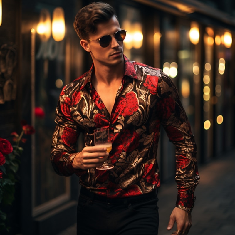 Ostern Herren Blumen Hemd Knopfhemd Langarm Brautkleider schlicht Freizeitskleidung Wochenende Herbst Winter Umlegekragen Bedruckt Button-Down Schwarz Gelb Rote Braun Schwarz+Weiß 2025 - $26.99 –P2