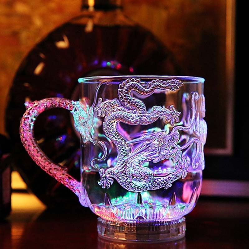 LED blikající světlo indukční duhová barva pivní sklenice pohár hrnky na whisky (tvar draka) er 2025 - $13.99 –P4