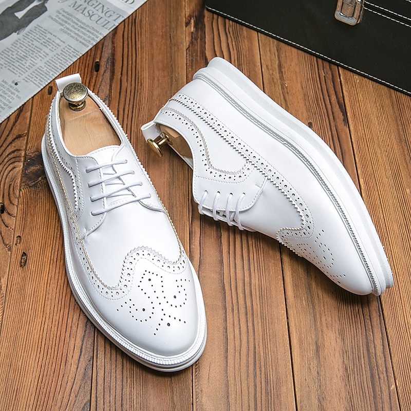 vita brogue-derbyskor för män - snygga lädersneakers med snörning för vardags- och högtidskläder 2025 - $59.99 –P2