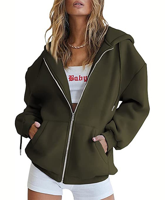 Moletom Moletom com zíper Pullover Tecido Bolso frontal Para Mulheres Adulto Não Imprimindo Rua Casual / Diário de 2025 por $21.99 –P10