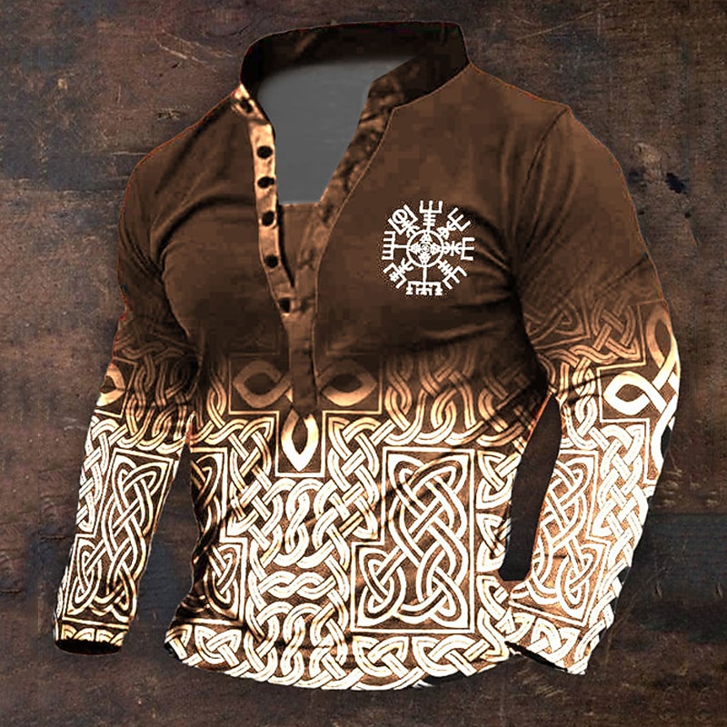 Homens Gráfico Viking Camisa Henley Manga Longa impressao 3D Diário Retro Vintage Casual Feriado Para Noite Festival Primavera & Outono Preto Azul Marron Verde Henley Camiseta Henley de 2026 por $25.99 –P3