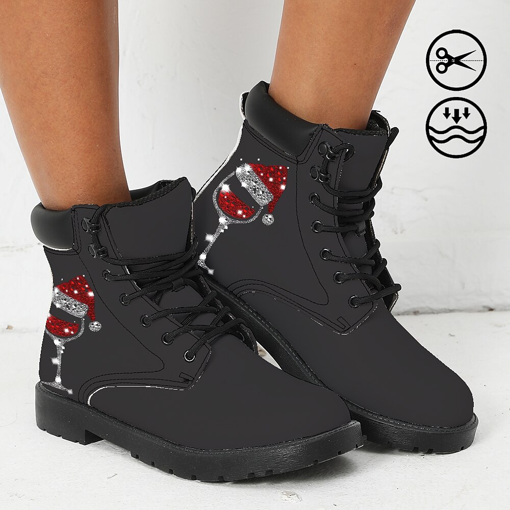 Mulheres Botas Imprimir sapatos Sapatos de Natal Coturnos Natal Diário Botas Botas Tornozelo Inverno Sem Salto Ponta Redonda Dedo Fechado Moda Casual Couro Sintético Com Cadarço Preto Verde de 2025 por $60.99 -P1