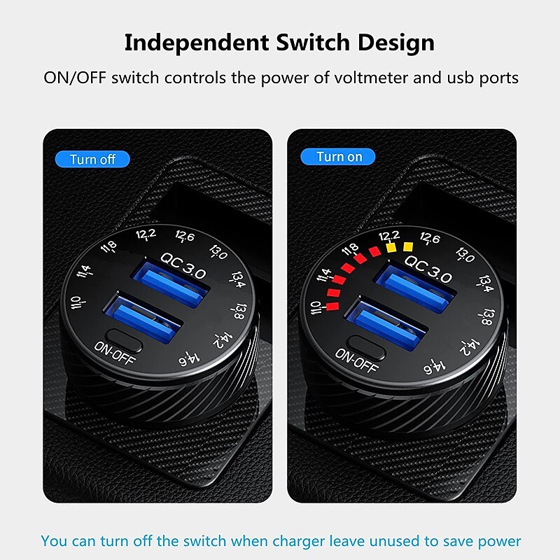 2025年 QC 3.0 デュアル USB 車の充電器、電圧計表示電源アダプタ、携帯電話用シガー ライター ソケット付き  コレクション – $28.99 –P6