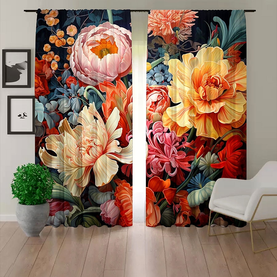 2 Panels Curtains For Living Room Bedroom, Flowers Curtain Drapes for Bedroom Door Kitchen Window Treatments Thermal Insulated Room Darkening 2025 - $22.99 –P14