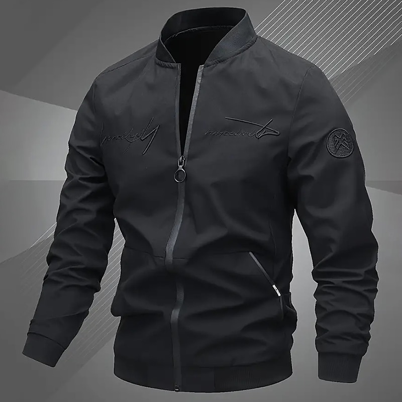 Men's Lightweight Jacket Summer Jacket Bomber Jacket Windbreaker Outdoor Vacation Warm Fall Winter Plain Fashion Streetwear Stand Collar Regular Black Gray Jacket 2025 - $26.99 –P8