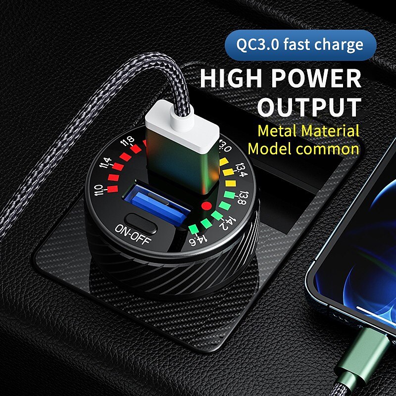 2025年 QC 3.0 デュアル USB 車の充電器、電圧計表示電源アダプタ、携帯電話用シガー ライター ソケット付き  コレクション – $28.99 –P4