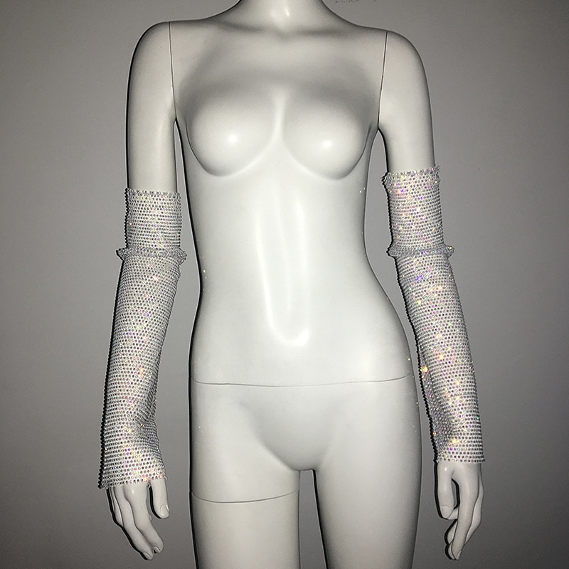 Čirý mesh drahokamu Rukavice bez rukojeti Dlouhé rukavice Kovový Třpyt Sexy Krajka Pro Disko Kostýmová hra Karneval Dámské Kostýmní šperky Módní šperky 2025 - $26.99 –P9