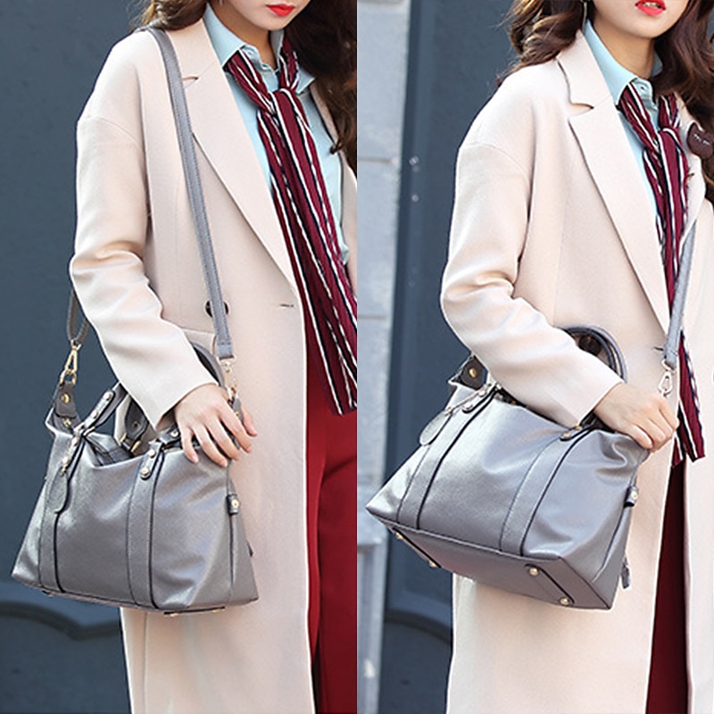 Dam Handväska Crossbody-väska Axelväska Boston väska PU läder Kontor Dagligen Helgdag Nit Dragkedja Stor kapacitet Multi Carry Ensfärgat Svart Rubinrött Blå 2025 - $42.99 –P3