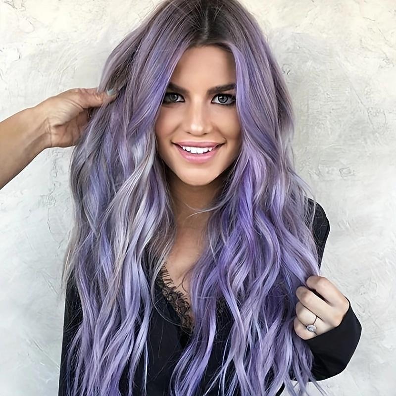 parrucca sintetica lunga e diritta - parrucca di capelli ricci viola ondulati verdi con capelli ricci rosso vino e rosa-viola - parrucchino elegante e versatile per le donne del 2026 a $23.99 –P13