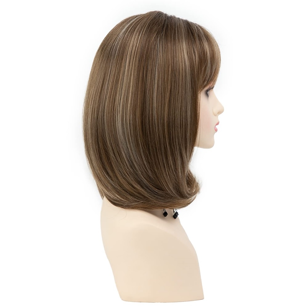 Pelucas cortas en capas de bob rubio ombre para mujeres blancas, peluca de pelo liso sintético con resaltado blanco mezclado rubio con flequillo, pelucas de longitud media para mujeres, peluca de 2026 - $18.99 –P3