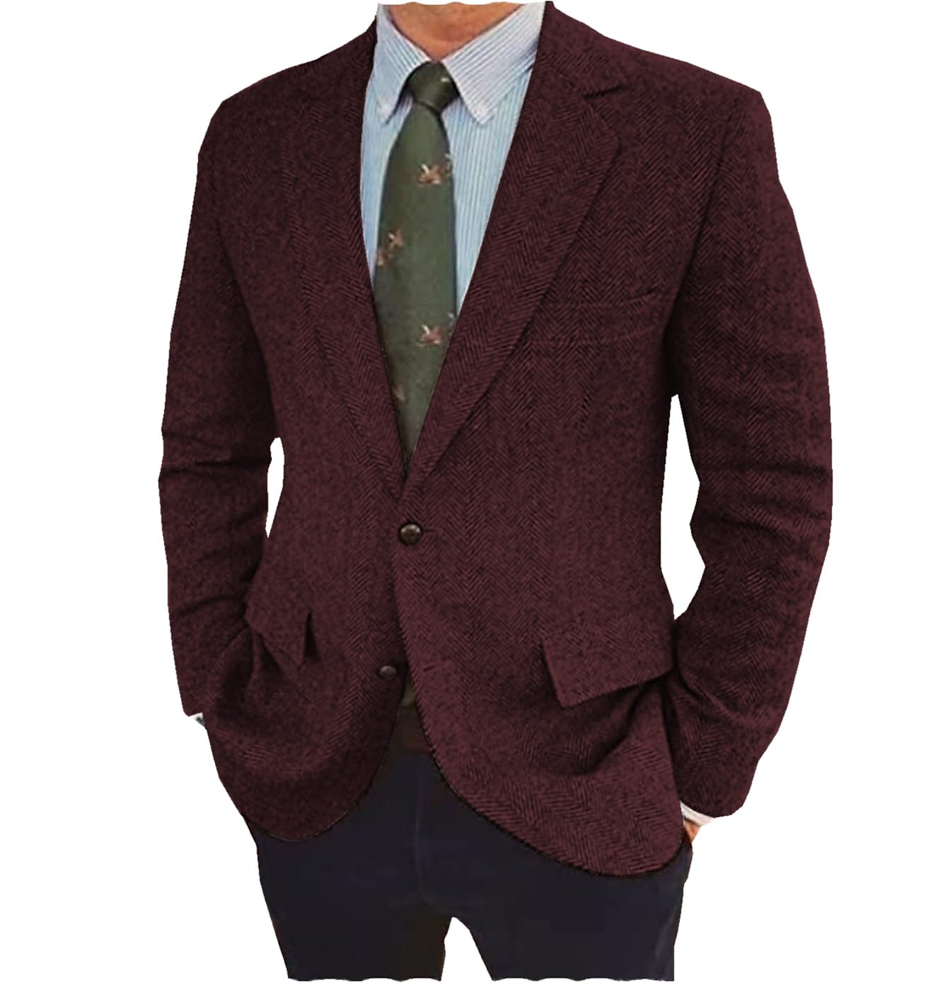 Herren Tweed Fischgrät Blazer Retro Vintage Jacke Winter Regular Übergröße Einreihig Zwei Knöpfe Braun Schwarz Blau 2025 - $82.99 –P3