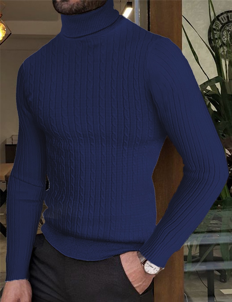 Herre Turtleneck genser Genser Herre Turtle Neck Jumper Riflet Kabel Strikke Strikket عادي Rullekrage Hold Varm Moderne Moderne Dagligdagstøy Ut på byen Klær Høst vinter Vin Svart M L XL 2025 - $14.99 –P6