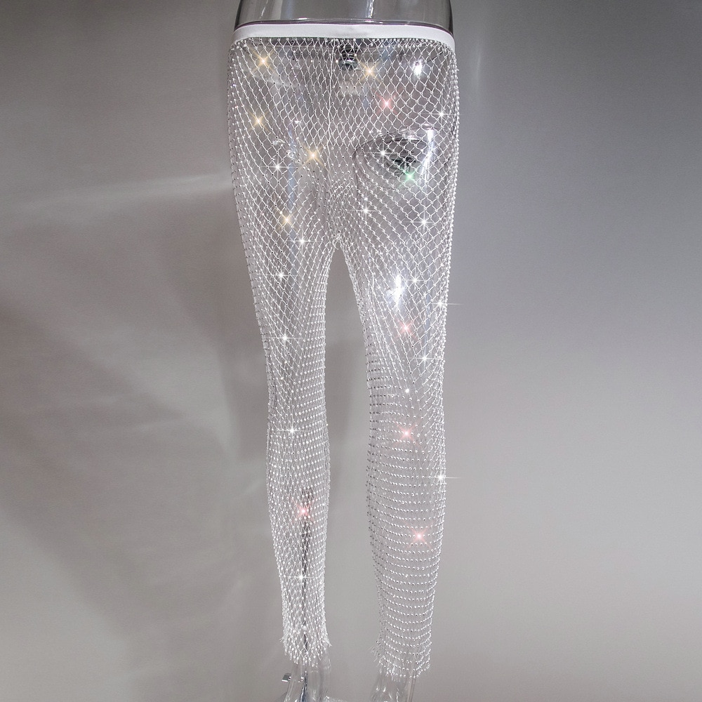 Métallique Éclat Sexy Pantalon Couverture en Maille Transparente avec Strass Disco Déguisement Femmes Carnaval Soirée Club Défilé de la Fierté Adulte Pantalon de 2026 ? $21.74 –P17