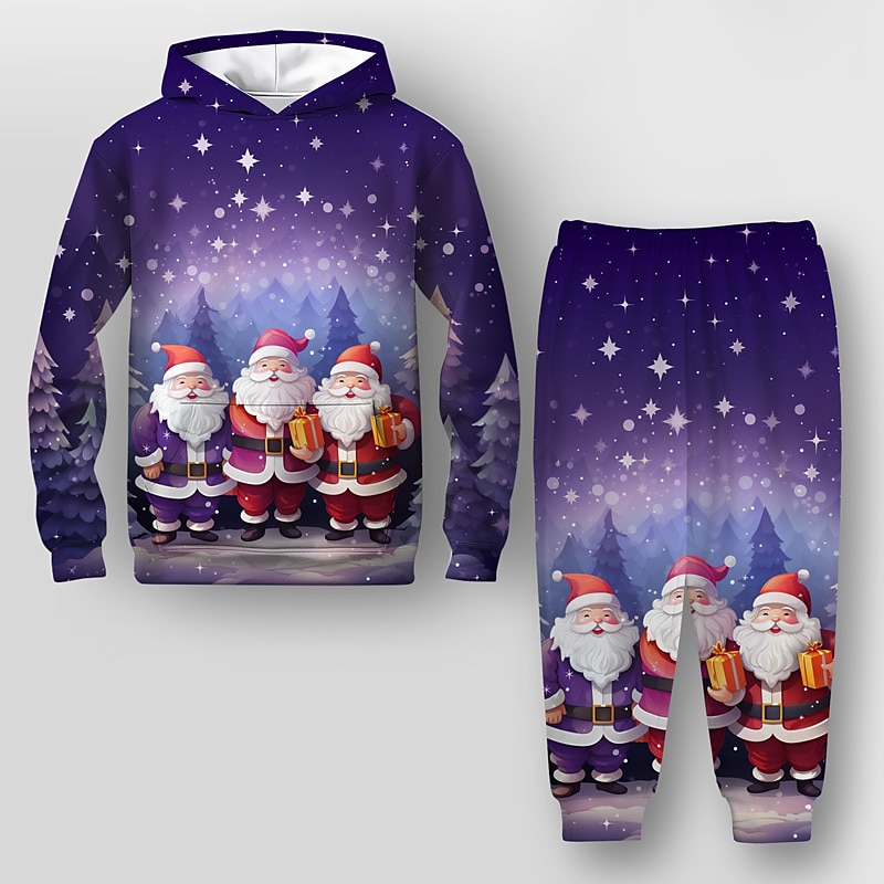 Weihnachten Jungen 3D Weihnachtsmann Weihnachtssets Set aus Kapuzenpullover und Jogginghose Set Langarm 3d Drucken Herbst Winter Aktiv Modisch Cool Polyester kinderkleidung 3-12 Jahre Outdoor Strasse 2025 - $21.99 –P6