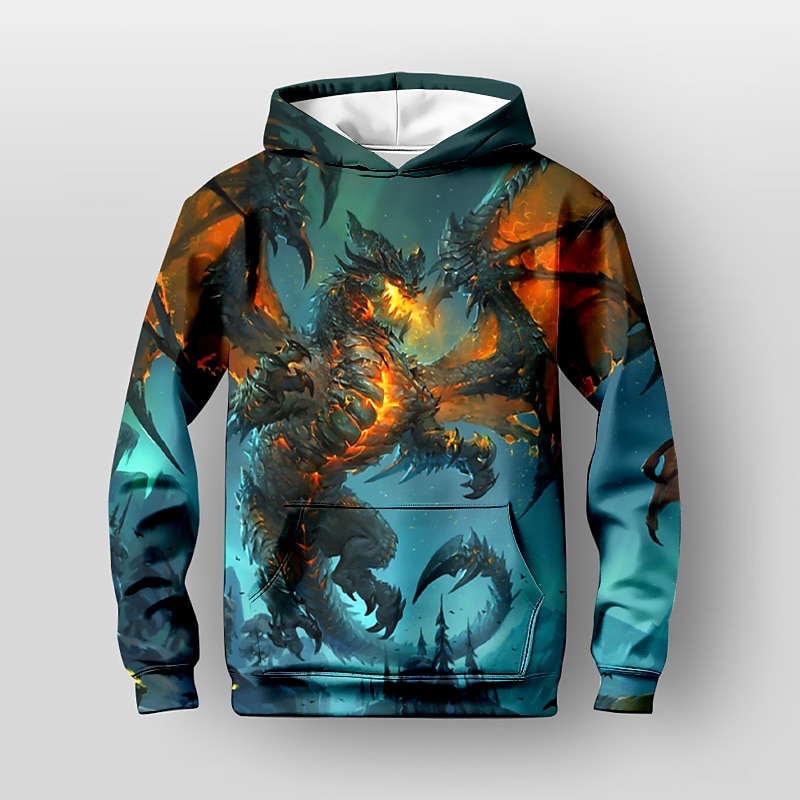 Pojkar 3D Drake Huvtröja Långärmad 3D-tryck Höst Aktiv Barn 4-12 år Dagligen Normal 2025 - $18.99 –P1
