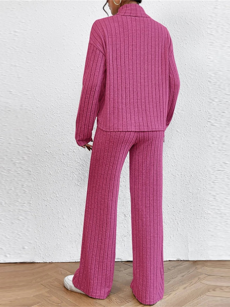 dam loungewear set ren färg ledig komfort mjuk hemgata dagligen polyester andas hög hals långärmad tröja byxa höst vinter hem outfits 2025 - $31.99 –P2