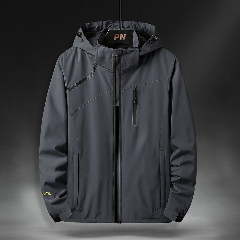 Herren Outdoorjacke Regenjacke Wanderjacke Freizeitskleidung Urlaub Wochenende Weich Zip WASSERDICHT Herbst Winter Glatt Warm Moderne zeitgenössische Mit Kapuze Sportkleidung Dick Standard Schwarz 2025 - €19.99 –P2