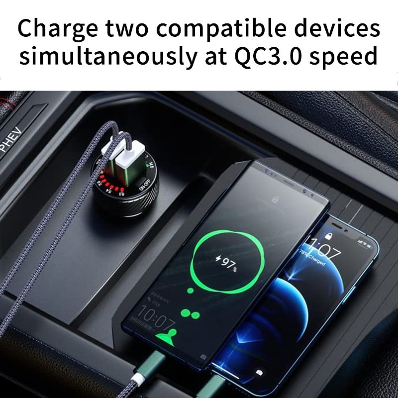 2025年 QC 3.0 デュアル USB 車の充電器、電圧計表示電源アダプタ、携帯電話用シガー ライター ソケット付き  コレクション – $28.99 –P12