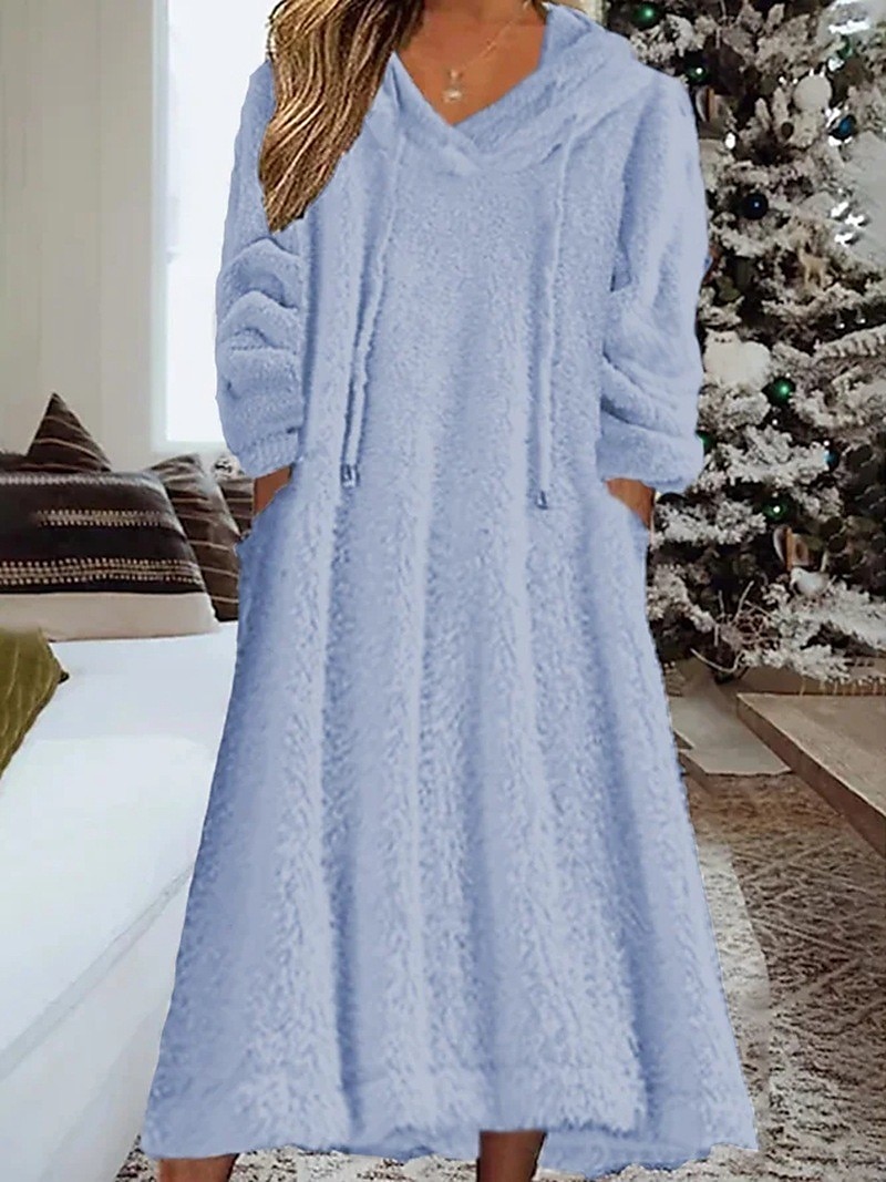 Women's Loungewear Nightshirt Dress Pure Color Casual Comfort Soft Home Daily Going out Coral Fleece Coral Velvet Warm Hoodie Long Sleeve Fall Winter Home Outfits 2025 - $26.99 –P8