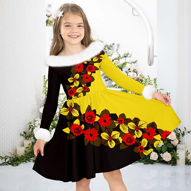 Girls' 3D Floral Dress Long Sleeve 3D Print Fall Winter Sports & Outdoor  Daily Holiday Cute
