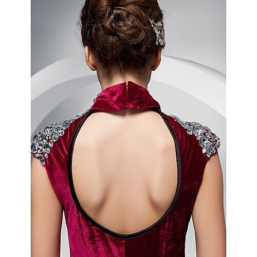 Mermaid / Trumpet Keyhole Dress Formal Evening Sweep / Brush Train Short Sleeve High Neck Velvet with Crystals Split Front 2023 2026 - $129.99 –P4