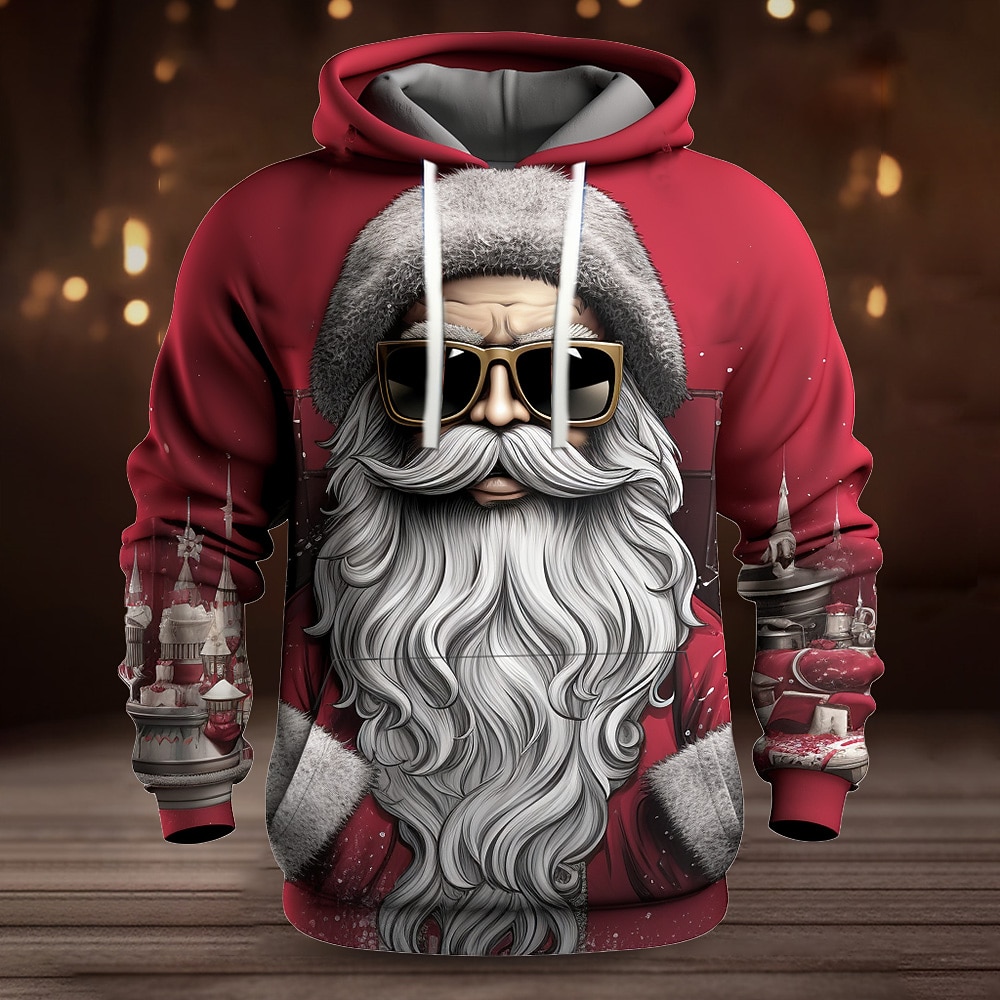 Sudadera con capucha de Papá Noel para hombre, diseño navideño en 3D, con estampado gráfico de Papá Noel, moda 3D, para deportes al aire libre, vacaciones, sudadera con capucha de manga larga, color 2025 - $32.99 –P9