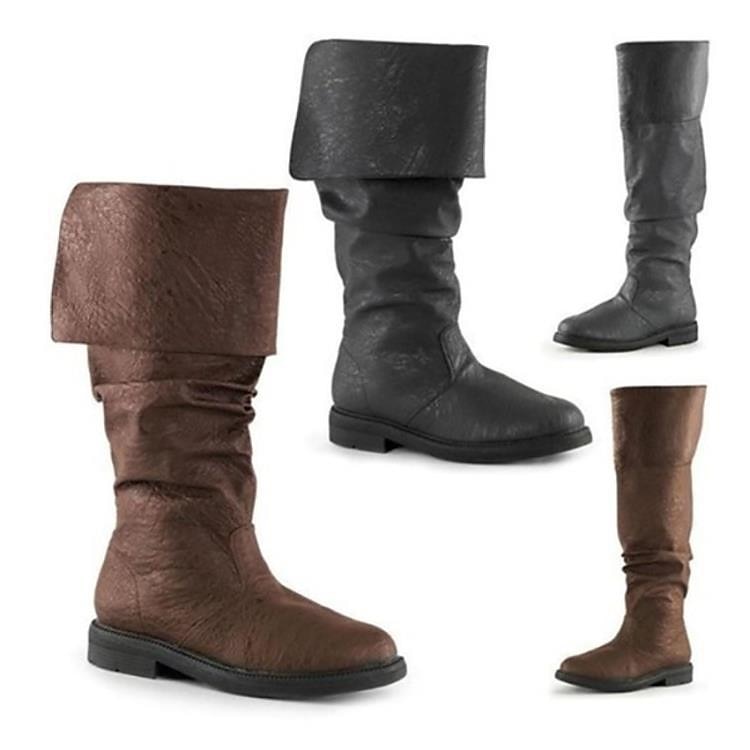 férfi barna műbőr középkori kalóz stílusú slouch csizma – felhajtható térdig érő kosztümcsizma cosplayhez, reneszánsz vásárokhoz és tematikus eseményekhez 2025 - $59.99 –P3