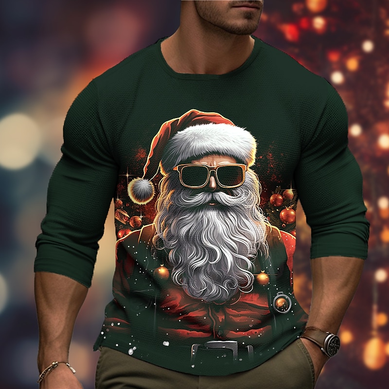 Christmas Men's Santa Claus 3D T-shirts Graphic Santa Claus Fashion Designer Casual 3D Print Tee Sports Outdoor Holiday Going out Black Red Burgundy Long Sleeve Crew Neck Spring & Fall Clothing 2025 - $19.49 –P6