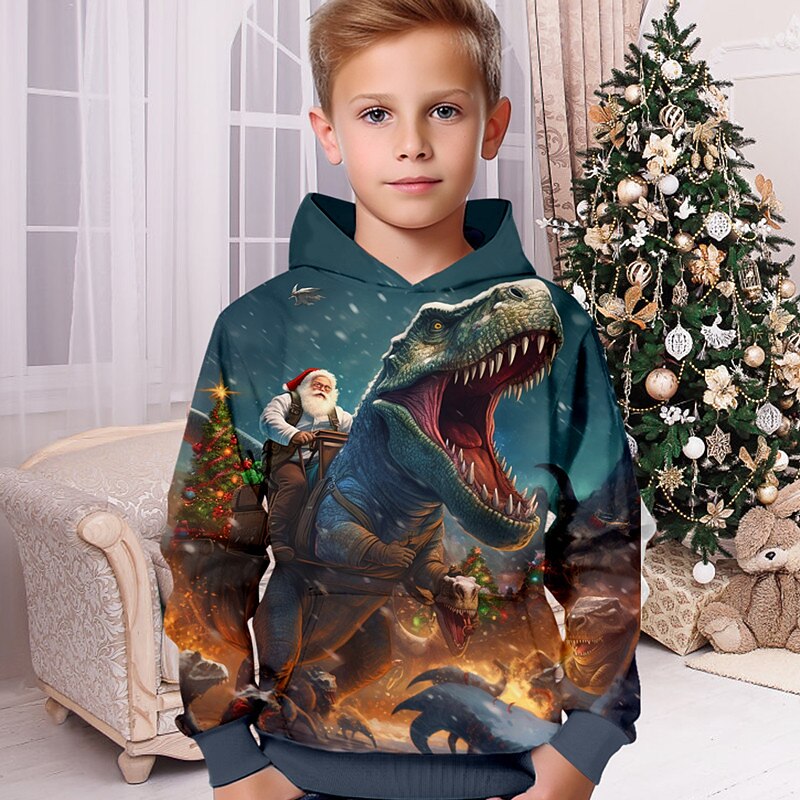 Pojkar 3D jultomten Dinosaurie Huvtröja Pullover Långärmad 3D-tryck Höst Vinter Mode Streetwear Häftig Polyester Barn 3-12 år Utomhus Ledigt Dagligen Normal 2025 - $17.49 –P3