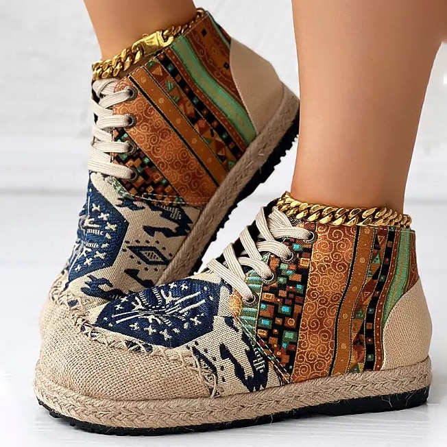 tênis feminino boêmio com cadarço – calçados casuais de lona com estampa étnica e sola trançada, calçados leves e confortáveis para caminhada, uso diário e viagens de 2026 por $36.99 –P4