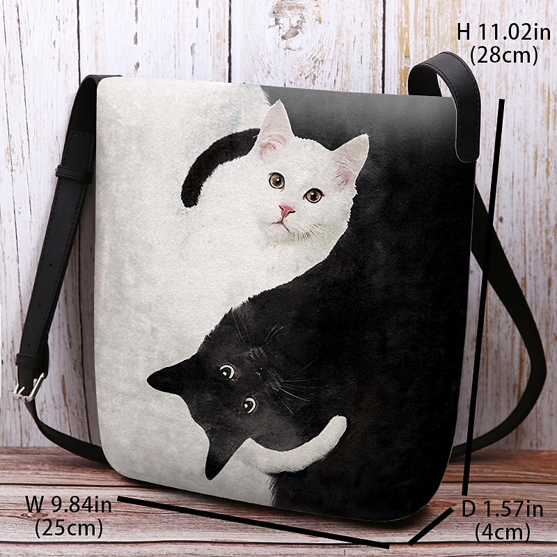 Umhängetasche mit Yin-Yang-Katzen-Design – künstlerische Schultertasche mit schwarz-weißem Katzen-Print für Damen, perfekt für den Freizeit- und Alltagsgebrauch 2025 - $19.99 –P3