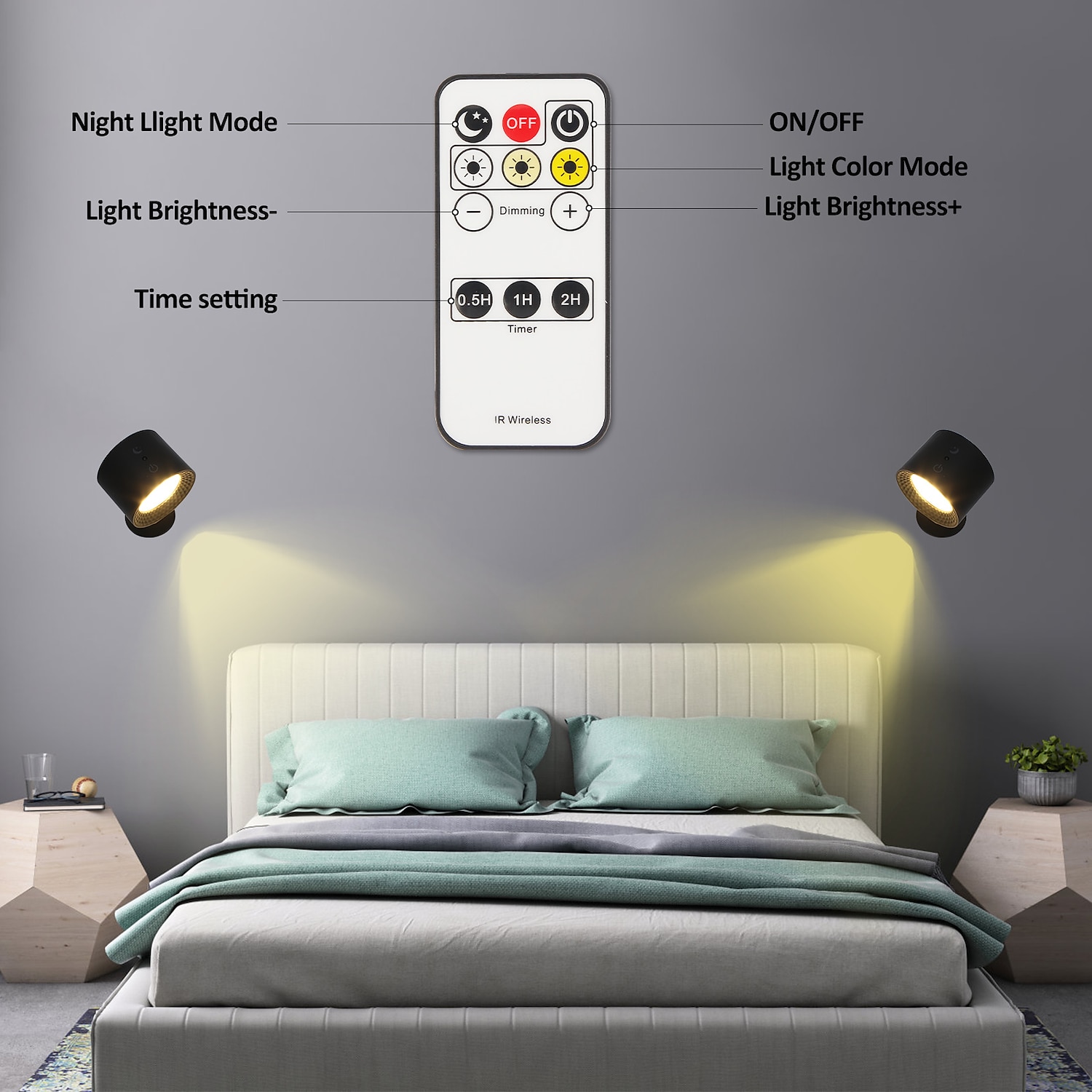 Lámpara de pared LED, lámpara de pared con fuente de luz arriba y abajo, lámpara de pared con bola magnética giratoria esférica recargable de 360°, control remoto de soporte, lámpara de pared 2025 - $33.99 –P2