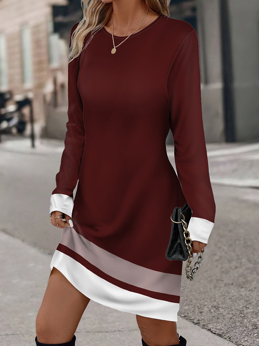 Women's Mini Dress Winter Dress Stripe Print Crew Neck Daily Vacation Long Sleeve Fall Winter 2025 - $29.99 –P2