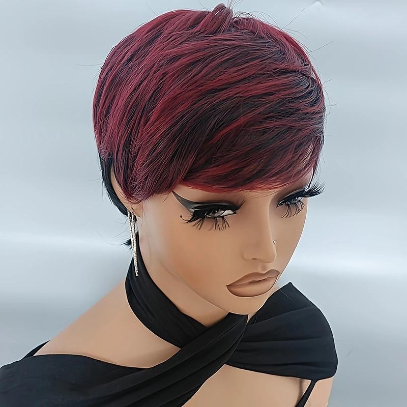 elegante peruca bob reta avermelhada para mulheres - peruca sem cola com corte pixie para cabelos curtos de 2026 por $20.99 –P4