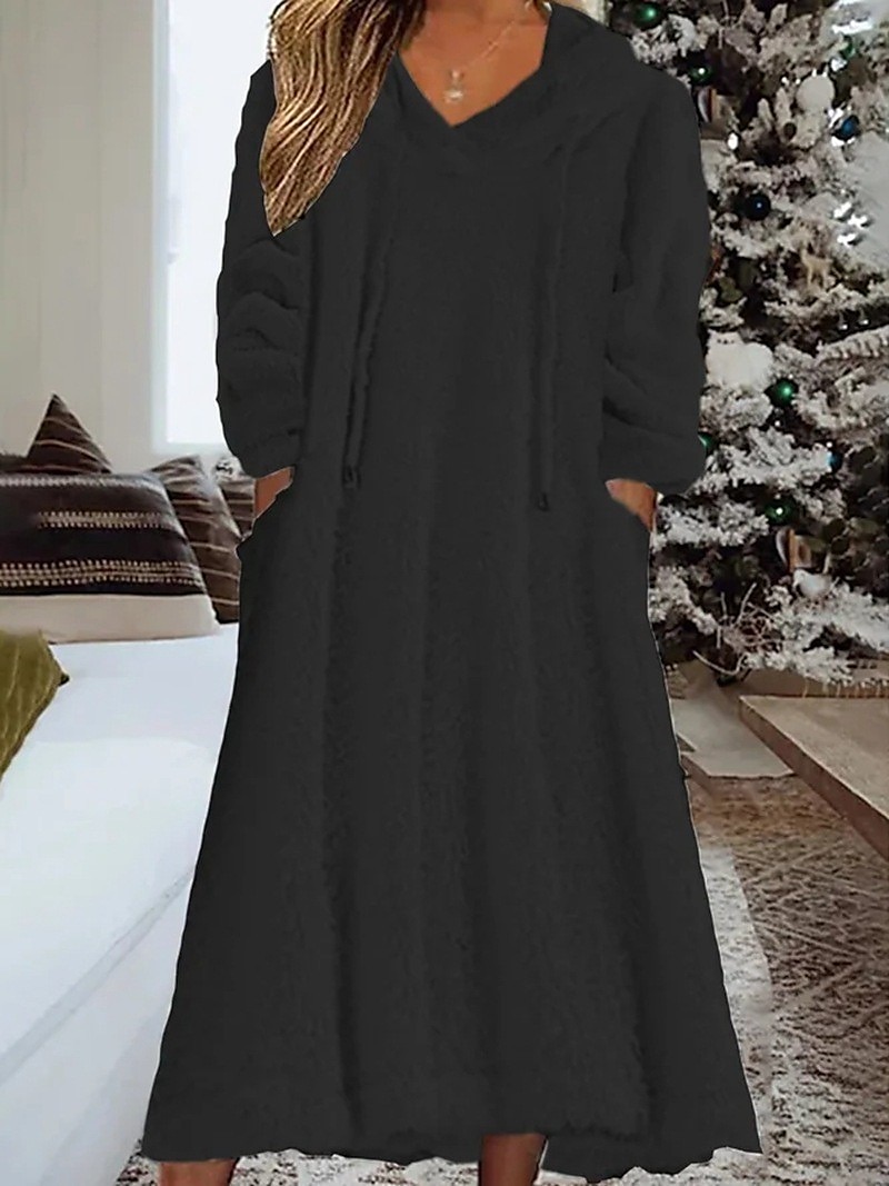 Women's Loungewear Nightshirt Dress Pure Color Casual Comfort Soft Home Daily Going out Coral Fleece Coral Velvet Warm Hoodie Long Sleeve Fall Winter Home Outfits 2025 - $26.99 –P9