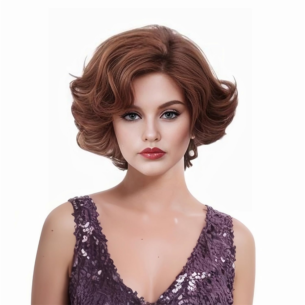 Parrucche Ginger Corti Mosci con Frangia Parrucca Riccia Rosso Auburn Parrucche Sintetiche per Donne per Cosplay o Carnevale Parrucche di Halloween del 2025 a $21.99 –P2