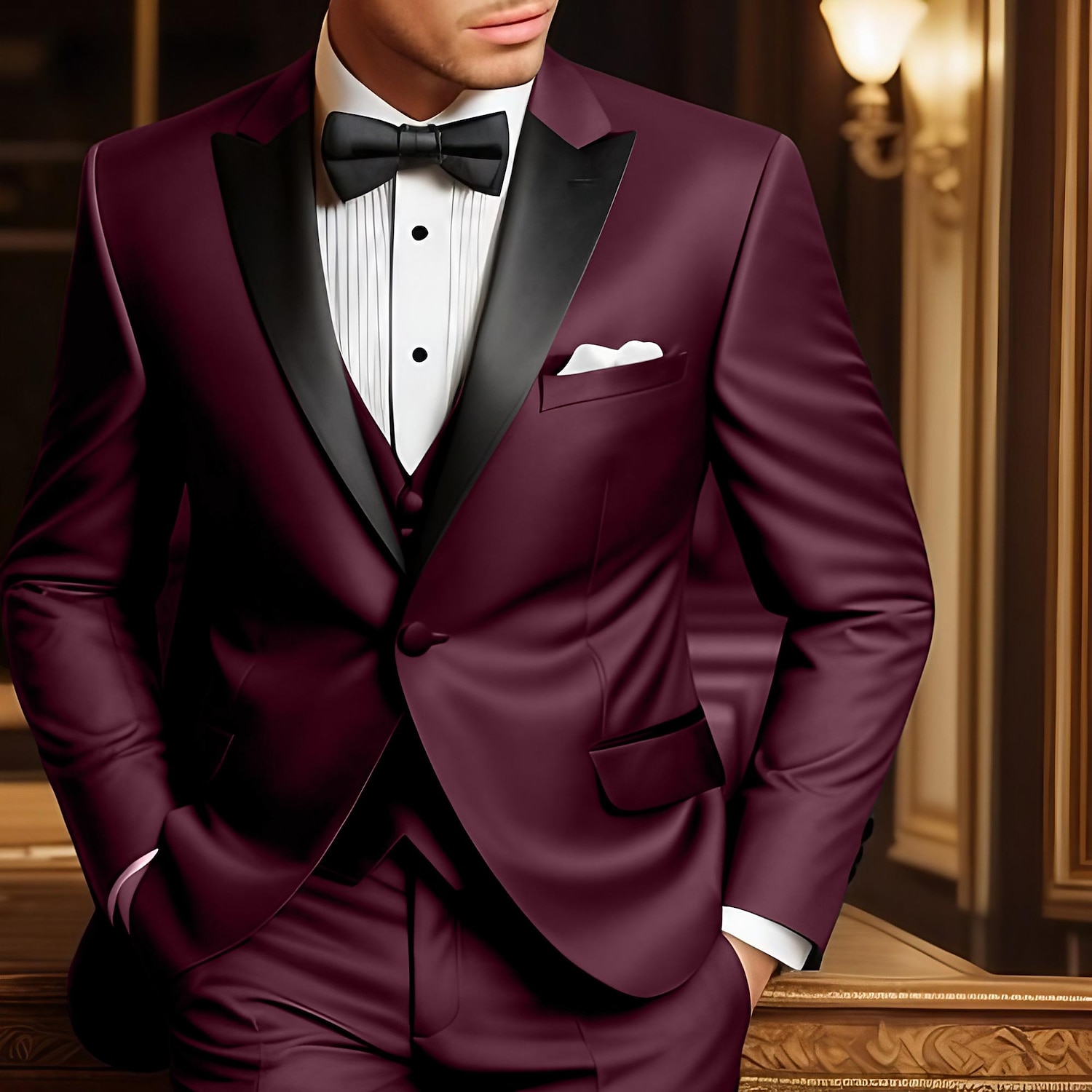 Heren Trouwa's Promfeest Avondgarderobe Tuxedo's Kostuums Zwart Bordeaux Effen Kleur Tailored Fit 3-delige Enkel gesloten One-button 2025 - $143.99 -P2