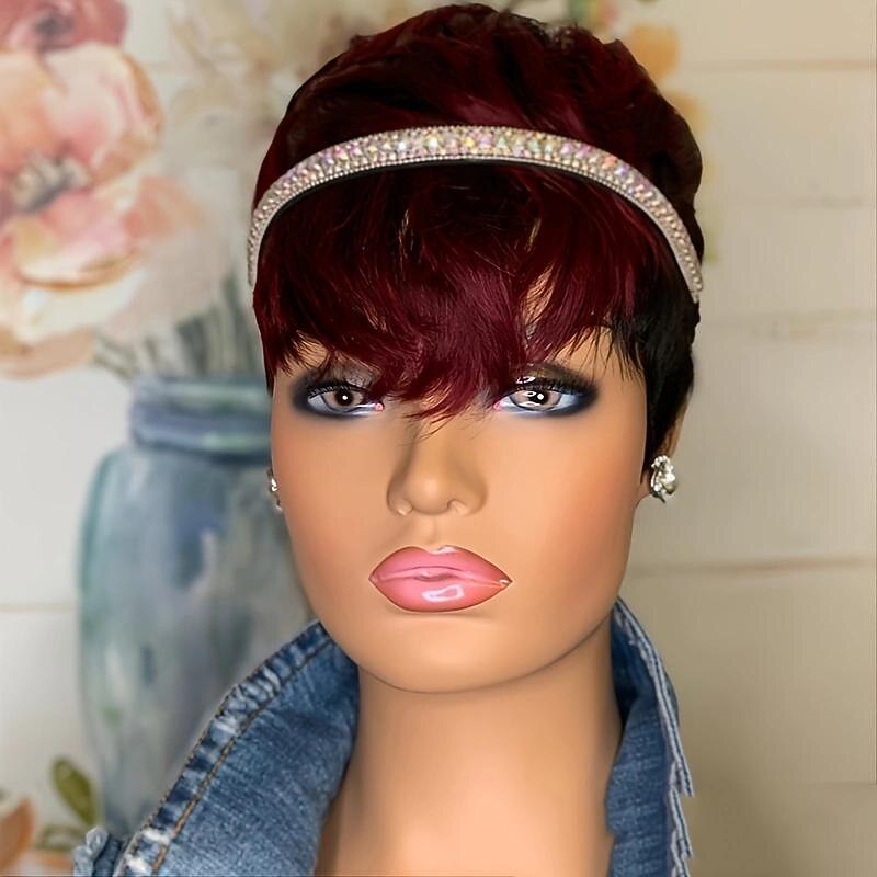 elegante peruca bob reta avermelhada para mulheres - peruca sem cola com corte pixie para cabelos curtos de 2026 por $20.99 –P3