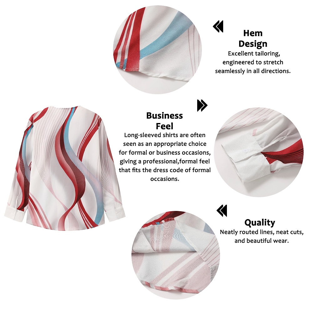 Bărbați Model Geometric Curbă Geometrie Cămașă Camașă cu nasturi Manșon Lung Modă Șic Stradă Designer În aer liber Casual Zilnic Vară Toamnă În V Imprimeu Albastru Verde Roșu Vin Albastru piscin 2025 - $26.99 –P2