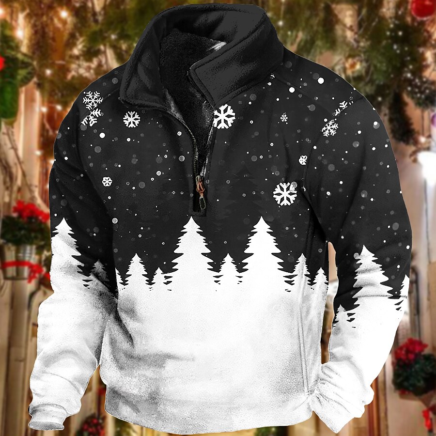 Men's Snowflake Christmas Scene Sweatshirts Sweatshirt Sweatshirt Pullover Quarter Zip Hoodie Long Sleeve Sweatshirt Stand Collar Fashion Cool Daily 3D Print Christmas Vacation Going out Print Spring 2025 - $38.99 –P10