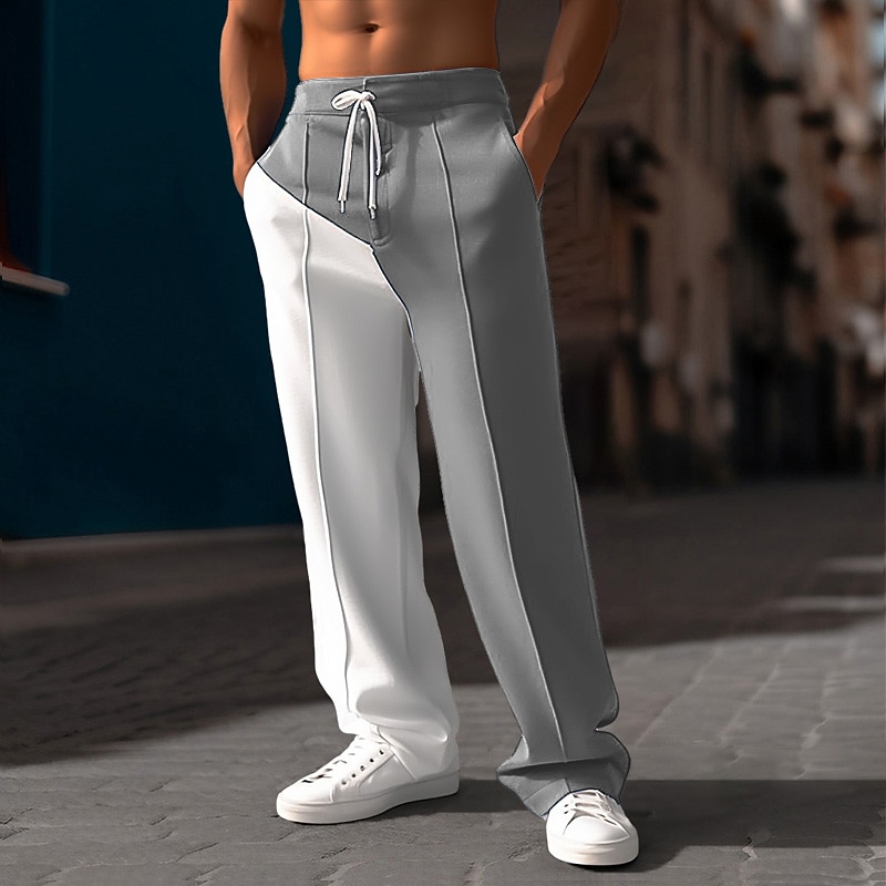 Men s Sweatpants Joggers Trousers Straight Leg Sweatpants Pleated Pants Patchwork Drawstring Elastic Waist Color Block Comfort Breathable Casual Daily Holiday Sports Fashion Black Blue 2024 25.99