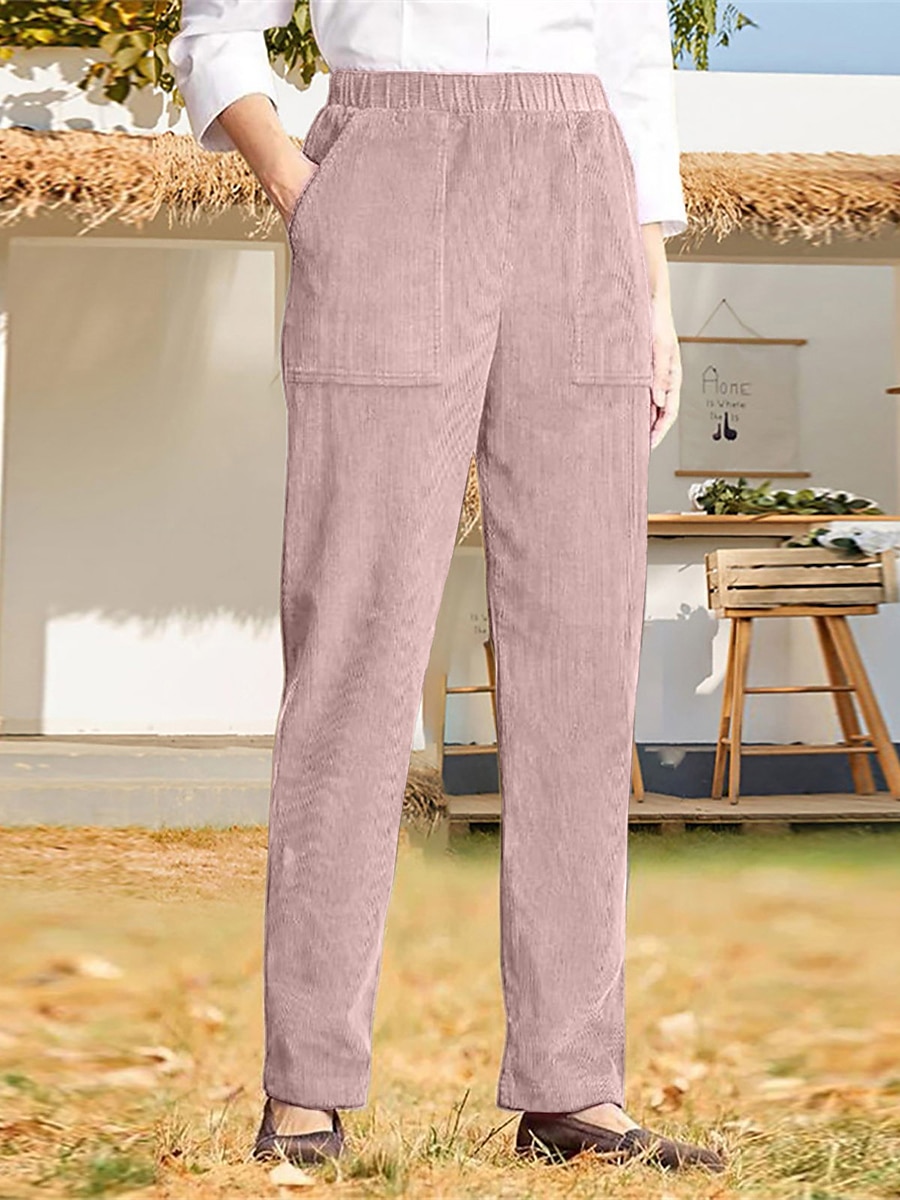 2026年 女性用 コーデュロイパンツ チノパン パンツ ストリートファッション カジュアル 全長 ハイウエスト ソリッド ポケット 弾性ウエスト ハイカット 通気性 ソフト 快適 マイクロエラスティック アウトドア ストリート 日常 ブラック ホワイト イエロー ピンク 冬 秋  コレクション – $26.99 –P11
