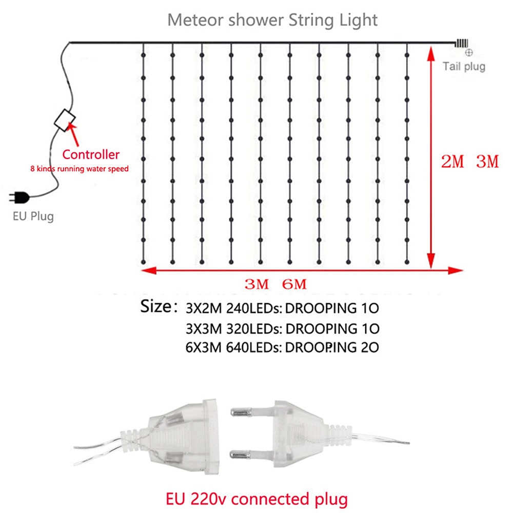 LED String Lights Waterfall Meteor Shower Rain String Light, Christmas/Halloween Led Festoon led Holiday Decorative Lights for Home Garland Curtain Decoration 2025 - $61.62 –P1