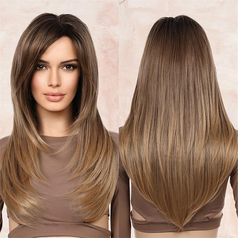 długie blond peruki z grzywką boczne warstwowe peruki dla kobiet do ramion peruki syntetyczne dla kobiet codzienny cosplay impreza z okazji halloween 23-calowy złoty blond z jasnymi blond pasemkami 2025 - $24.99 –P4