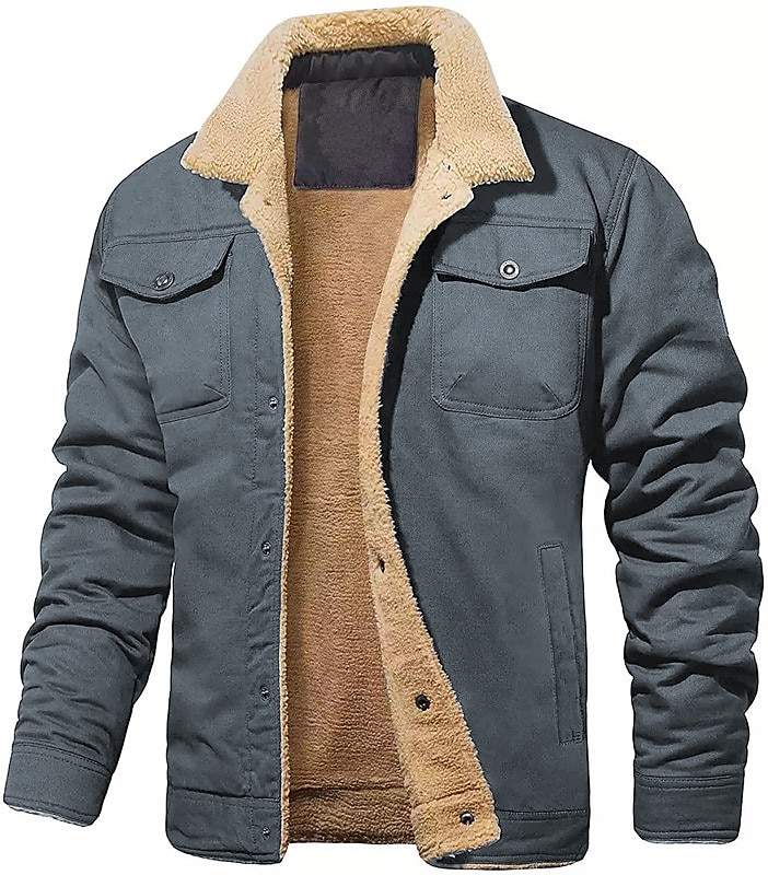 Homens Casaco de inverno Jaqueta de Inverno Casaco de lã Jaqueta de trabalho Roupa Diária Férias Quente Bolsos Botão para baixo Inverno Cor Sólida / Simples Conforto Lazer Aberto para a Lateral Cinza de 2025 por $70.99 –P10